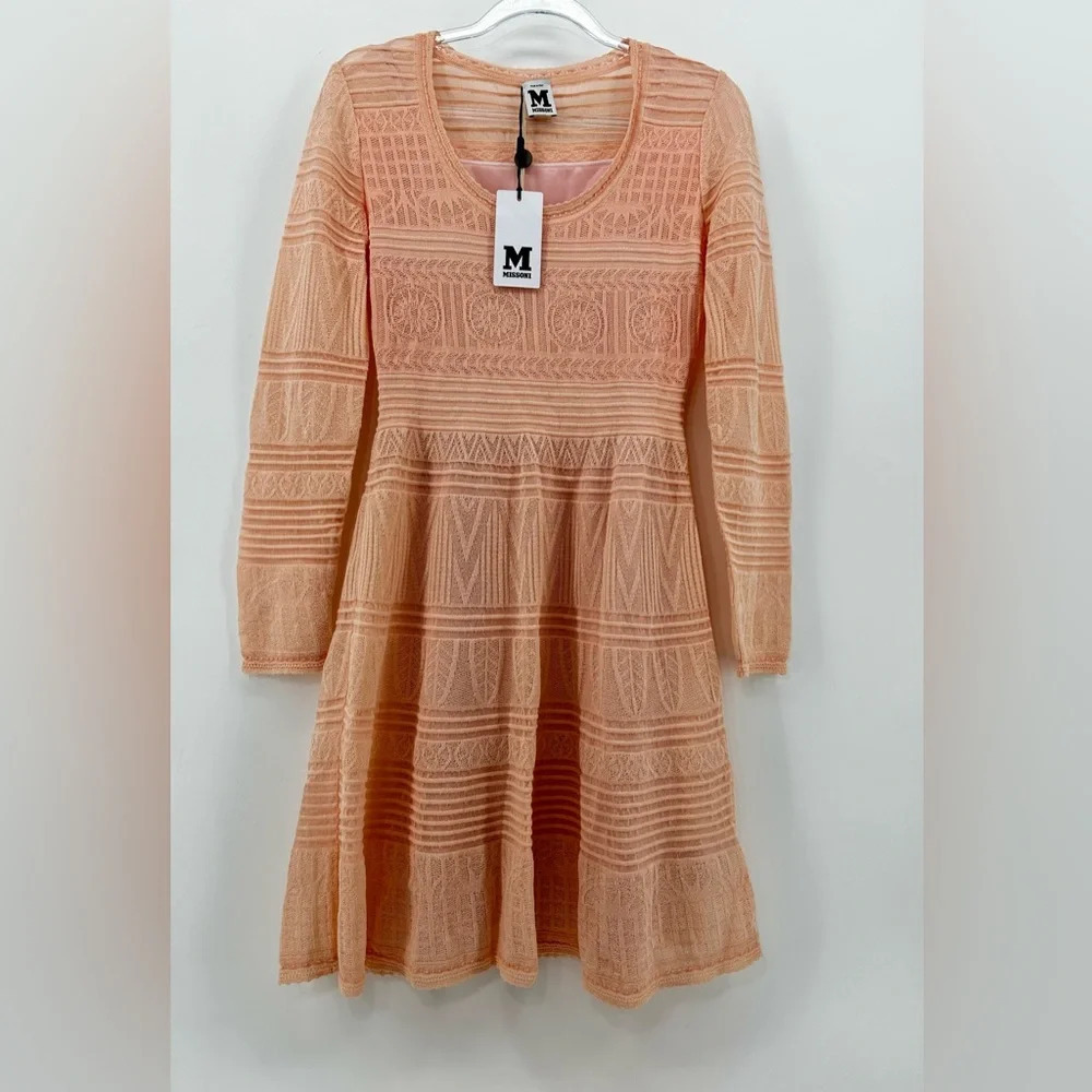 M MISSONI NWT $1092 Orange Apricot Striped Knit Mini  Dress IT 40 US 4